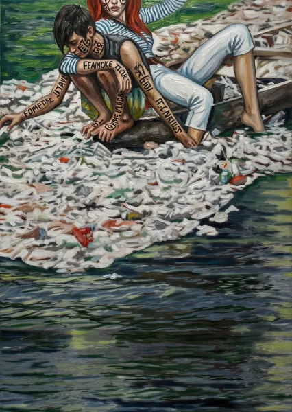 Painting il piccolo pescatore di rifiuti
