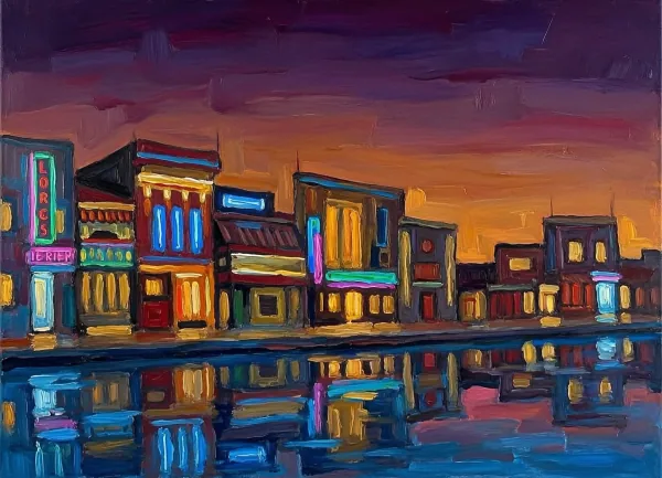 Painting Urban art sunset oil on canvas